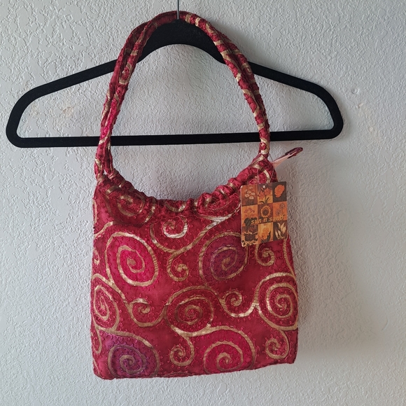 Sun And Sand Handbags - Elegant Red and Gold Swirl Shoulder Bag